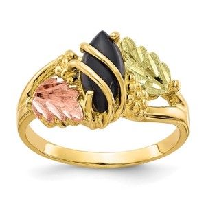 10k Tri-color Black Hills Gold Onyx Ring, Size 7